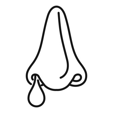 Bir burun deliğinden bir damla mukus çıkan bir insan burnunun basit siyah beyaz çizimi.