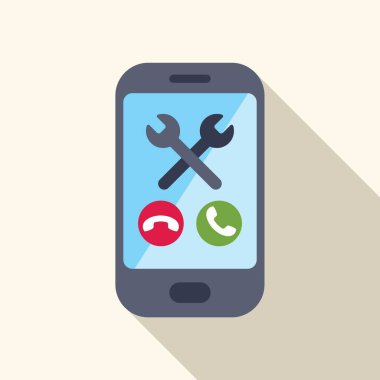 Smartphone kırmızı ve yeşil çağrı düğmelerinin üzerinde çapraz anahtarlar gösteriyor, teknik destek veya telefon onarımı öneriyor