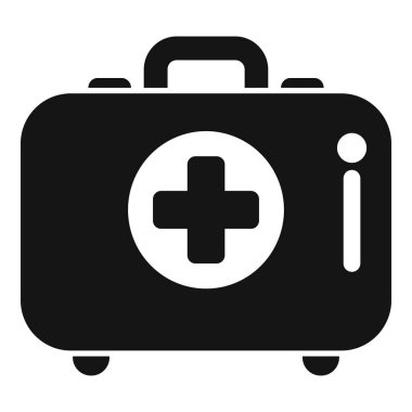 İlk yardım çantasının siyah ve beyaz vektör çizimi, tıbbi yardımı temsil etmek için kullanışlı