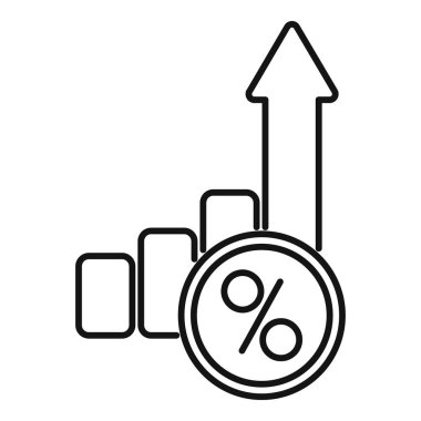 Yükselen istatistik grafiği üzerinde yüzde bir sembolün çizgi sanat vektörü, artan yüzdeleri ve finansal başarıyı temsil ediyor