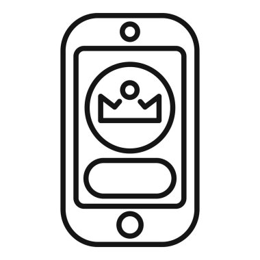Bir akıllı telefonun çizgi sanat vektörü bir taç simgesini gösteriyor, mobil pazarlamayı ve marka kraliyetini simgeliyor