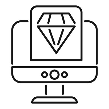 Büyük bir elması gösteren bir bilgisayarın çizgi resim simgesi, online mücevher mağazası kavramını temsil ediyor.