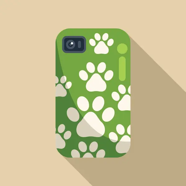 stock vector Green smartphone case is showing a pattern of white paw prints, making it a perfect gift for pet lovers