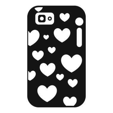 Beyaz kalp desenli siyah akıllı telefon. Aşkı, aşkı ya da sevgililer gününü resmetmek için mükemmel.