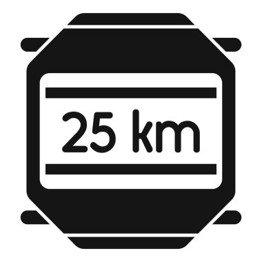 Black simple icon of a smartwatch showing 25 kilometers on the screen clipart