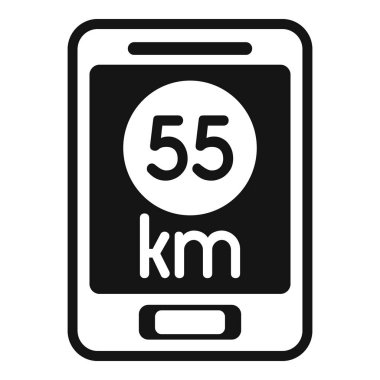 Akıllı telefonun siyah beyaz simgesi 55 km / h hız sınırı gösteriyor