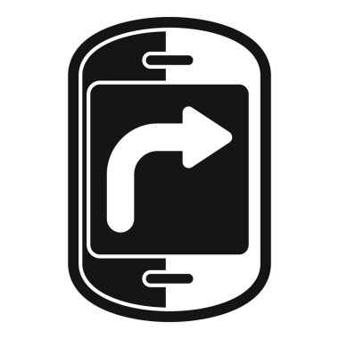 Ekranda sağa dönüş oku olan bir akıllı telefonun siyah beyaz simgesi