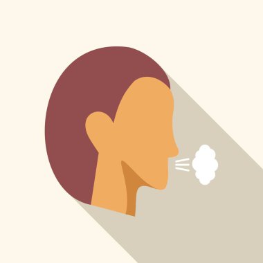 Ağzı açık öksüren hasta bir insanın profili, muhtemelen virüs yayıyor.