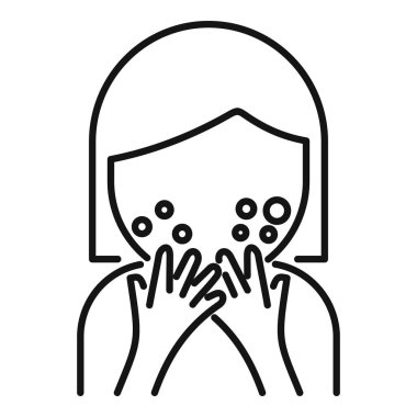 Yüzünü sabun ve suyla yıkayan bir kadının basit, berrak çizgi simgesi.