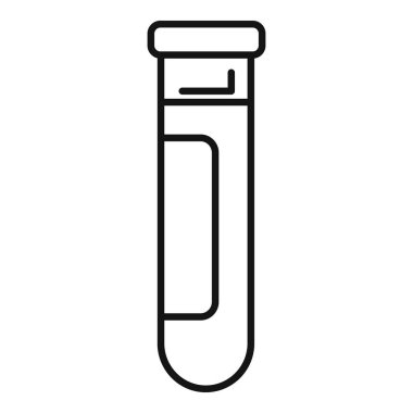 Bir test tüpünün basit çizgi simgesi, genellikle kan testlerinde ve analizlerde kullanılır.