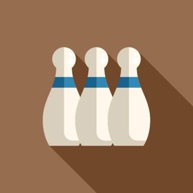 Bir sırada duran üç beyaz ve mavi bovling lobutu kahverengi arka planda uzun bir gölge bırakıyor.