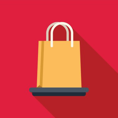 Rafta duran bir alışveriş çantasının basit bir çizimi perakende ve tüketim kavramını çağrıştırıyor.