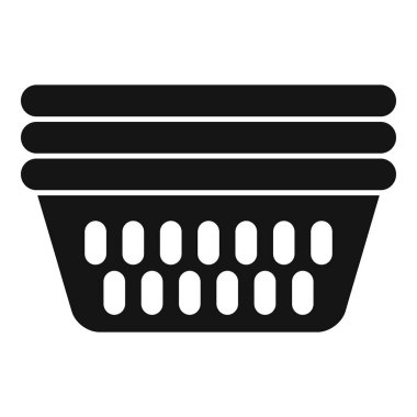 Giysi dolu çamaşır sepetinin basit vektör simgesi, beyaz arka planda izole edilmiş.