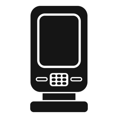 Şarj istasyonunda duran, beyaz arkaplanda izole edilmiş bir cep telefonunun basit vektör simgesi