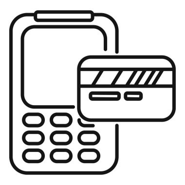 Taşınabilir ödeme terminalinin kredi kartı işlemleri için basit bir çizgi resim simgesi