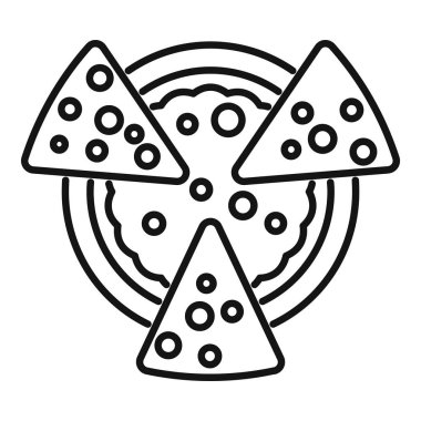 Radyoaktif sembolü oluşturan üç dilimli pizza tehlike işaretinin çizgi sanat vektörü