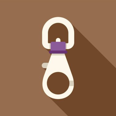 Kahverengi arka planda asılı anahtarlık için mor başlıklı beyaz metal karabina kancası