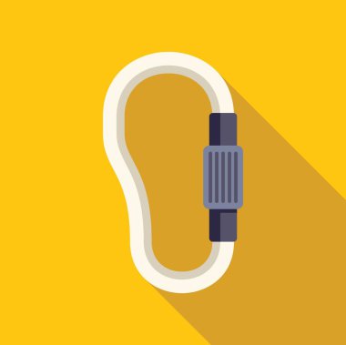 White metal carabiner for climbing and mountaineering lying on a yellow background clipart