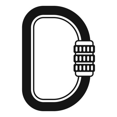 Tırmanan bir karabinanın siyah beyaz simgesi, tırmanışçılar için güvenlik ekipmanlarının önemini vurgulayan bir kombinasyon kilidi içeriyor.