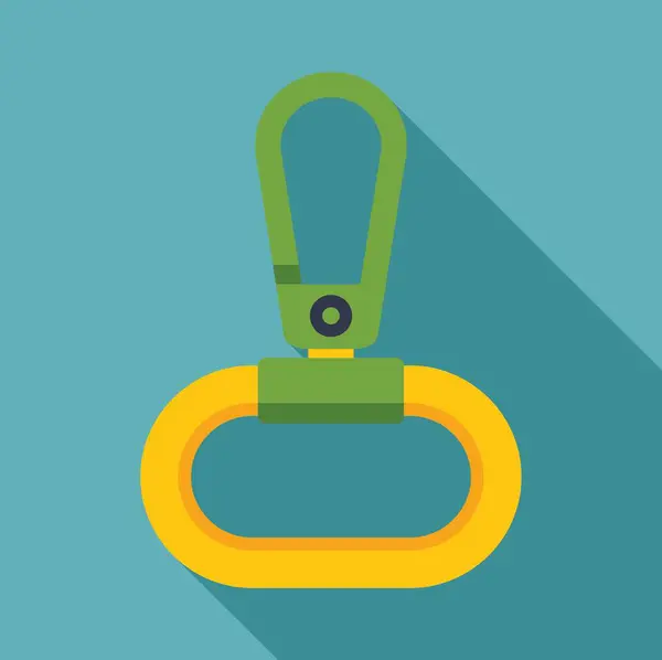 stock vector Green carabiner with yellow handle for safe carrying on blue background