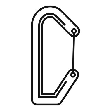 Tırmanan bir karabinanın basit siyah beyaz simgesi, dağcılık ve yürüyüş güvenliği için gerekli bir ekipman.