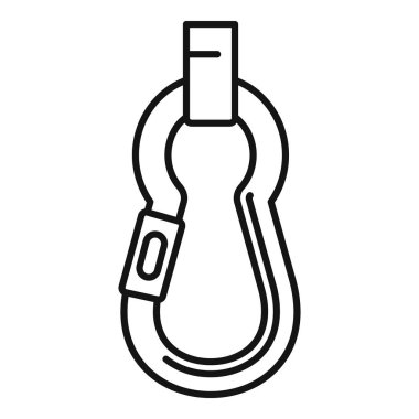 Bir karabinanın basit çizgi simgesi, kaya tırmanışında ve dağcılıkta güvenlik için kullanılan bir ekipman.