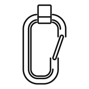 Tırmanan bir karabinanın basit siyah beyaz çizgili sanat simgesi, halat ve teçhizatı güvence altına almak için hayati bir alet.