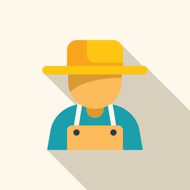 Beyaz arka planda izole edilmiş şapka ve tulum giyen bir çiftçinin düz vektör çizimi