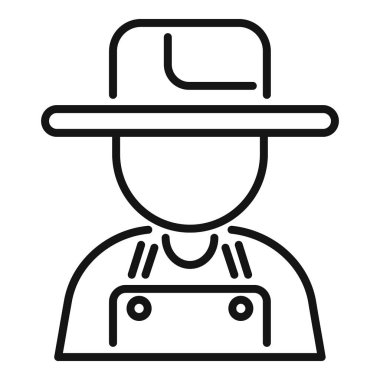 Tulum giyen ve şapka takan çiftçi, asgari çizgi resim ikonu üzerinde çalışıyor.