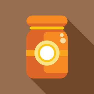 Sarı etiketli turuncu kavanoz ve ortasında kayısı reçeli içeren beyaz daire.