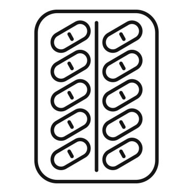 Oval tabletlerin bulunduğu su toplayan bir paketin çizimi, ilaç ve sağlık hizmetlerini temsil ediyor.