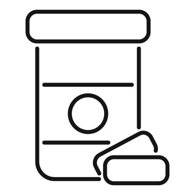 İlaç şişesinden çıkan hapların çizgi ikonu, ilaç ve sağlık hizmetlerini temsil ediyor.