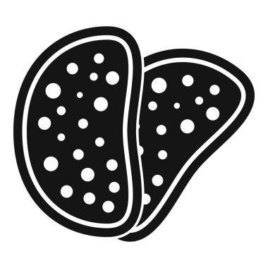 Beyaz yağ parçalarını gösteren iki dilim salamın siyah ve beyaz vektör çizimi, pişirilmiş eti ya da İtalyan mutfağını temsil etmek için mükemmel.