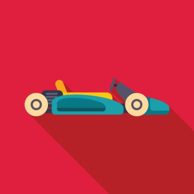 Yeşil go-kart kırmızı zeminde hız yapıyor, yarışın heyecanını ve yarışmanın heyecanını gösteriyor.