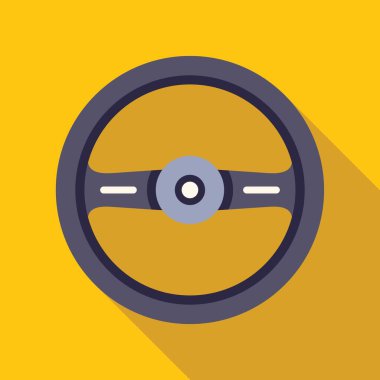 Sarı arka planda uzun bir gölgesi olan basit bir direksiyon simgesi, sürüş, ulaşım ve otomobillerle ilgili projeler için mükemmel