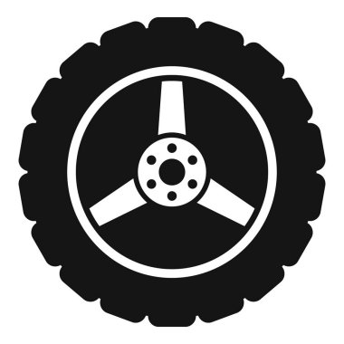 Beyaz arkaplanda tekerlek kavramını gösteren diski olan siyah katı simge