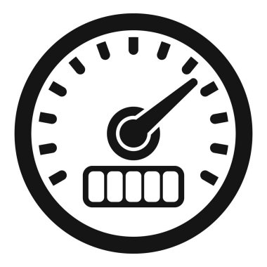 Bir hız göstergesinin sade simgesi. İğne sağı gösteriyor. Artan hızı ve tam pil simgesini gösteriyor.