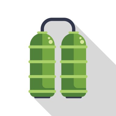 Uzun gölgeli, beyaz arkaplanda izole yeşil oksijen tankları simgesi