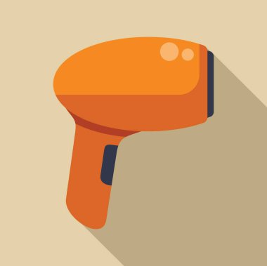 Turuncu el bilgisayarı barkod tarayıcısı uzun gölgeli barkodu tarıyor