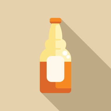 Boş etiketli bir şişe bira açık kahverengi arka planda uzun bir gölge bırakıyor.