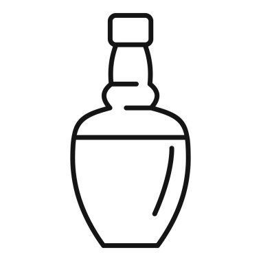 Beyaz arka planda izole edilmiş mantarlı bir içki şişesi içeren siyah ana hatlı vektör çizimi