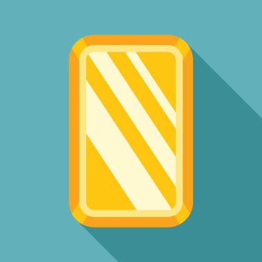 Sarı ayna, uzun bir gölgeyle mavi bir arkaplanda ışık yansıtıyor.