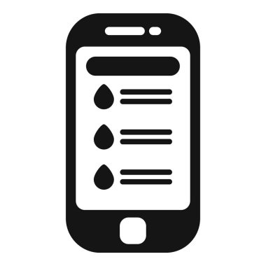 Bir akıllı telefonun siyah beyaz simgesi. Su içmeyi hatırlatan bir şey sergiliyor. Susuzluğu ve refahı teşvik ediyor.