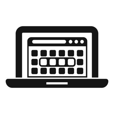 Geçerli haftayı vurgulayan bir takvim uygulamasını gösteren bir dizüstü bilgisayarın basit vektör simgesi