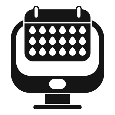 Su damlalarıyla işaretlenmiş bir takvimi gösteren basit bir bilgisayar ekranı simgesi, bir periyot izleme uygulamasını temsil ediyor