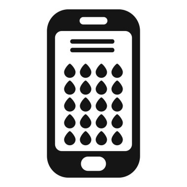 Su damlalarını gösteren bir akıllı telefonun siyah beyaz simgesi, bir su takip uygulamasını temsil etmek için ideal