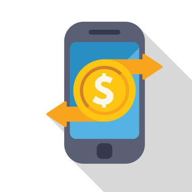 Akıllı telefon ile mobil bankacılık kavramı bir altın para etrafında iki ok ile para transfer