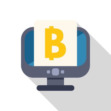 Bilgisayar, dijital para birimini ve finansal dünyada artan önemini temsil eden bitcoin sembolünü gösteriyor.
