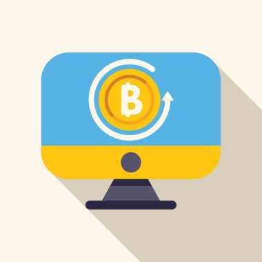 Bir masaüstü bilgisayar ekranında yukarı ok ile dönen Bitcoin şifreleme birimi, artan bir değer önerir