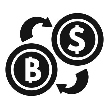 Bitcoin kripto para ile doları takas etmenin siyah beyaz simgesi